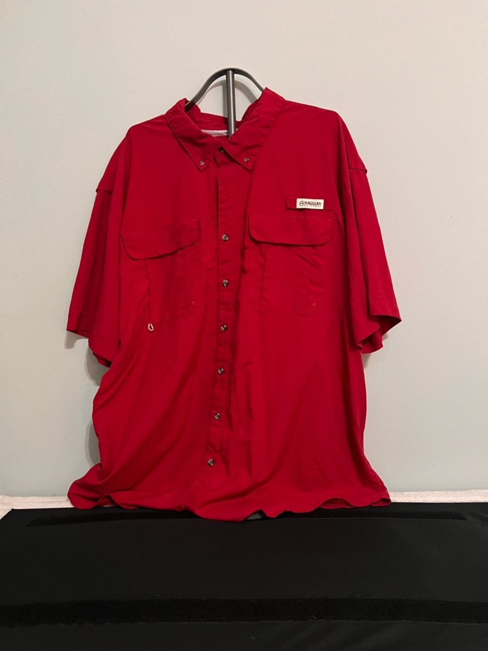 Magellan Outdoors Men’s Short Sleeve Button-Down Red Casual Shirt